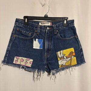 Levi's 505 Regular Fit Blue Jean Shorts w/Cartoon Characters Patchwork W31 L32